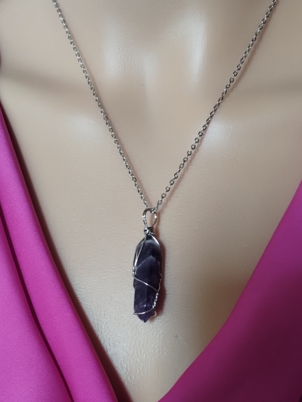 Amethyst Wire-Wrap Pendant Necklace - Purple